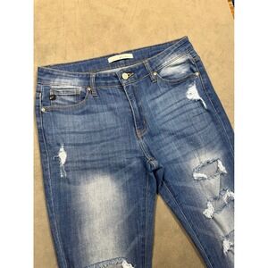 KanCan Jeans Women's Distressed Skinny Mid Rise Blue‎ Denim Size 13 30